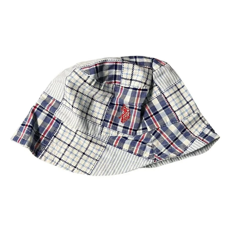 U.S. Polo Assn. 6-9m Patriotic Madras Plaid Romper & Hat